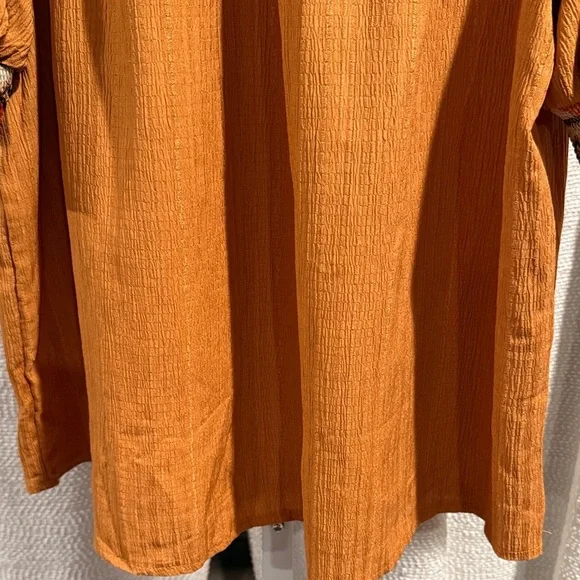 Boho 70’s vibe Embroidered Detailed top Sz.XL rusk orange color - Picture 6 of 11